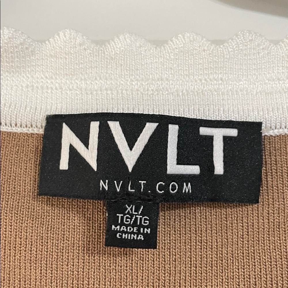 NVLT x Anthropologie Scallop Trim V Neck Cardigan Women's Size XL Camel NWOT - Picture 3 of 9